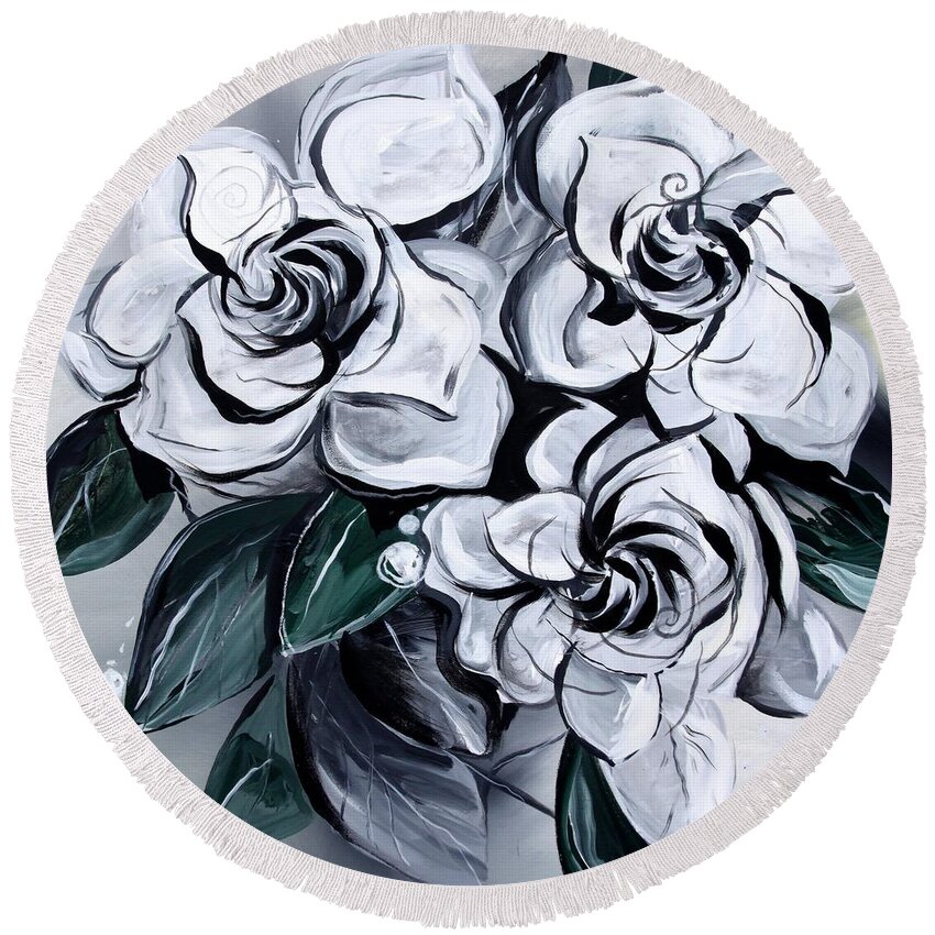 Gardenias Round Beach Towel featuring the painting Abstract Gardenias by J Vincent Scarpace