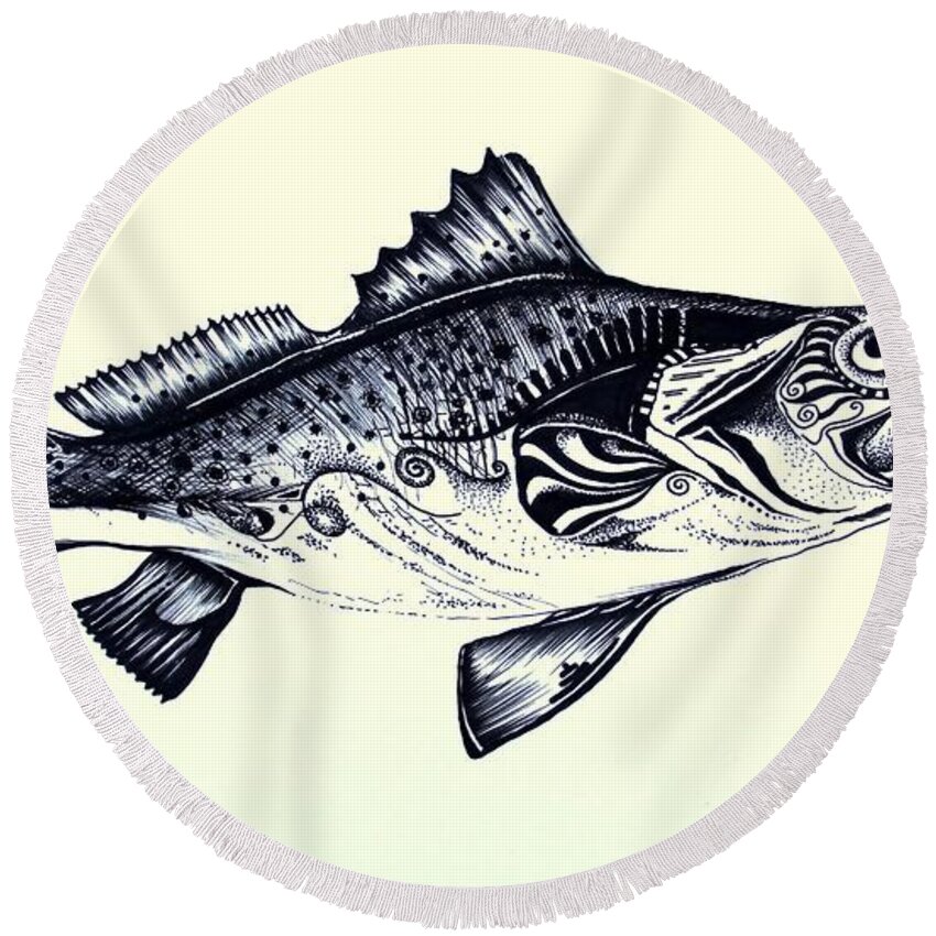 Trout Round Beach Towel featuring the painting Abstract Speckled Trout by J Vincent Scarpace