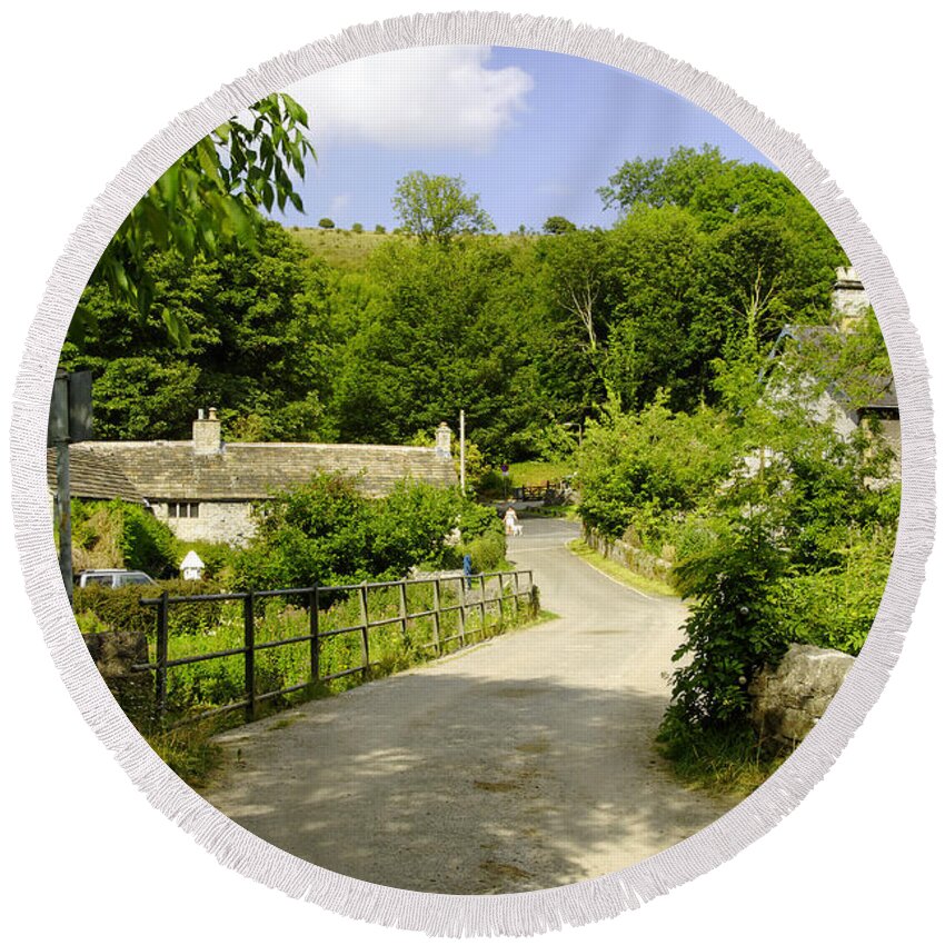 Derbyshire Round Beach Towel featuring the photograph Across The Bridge at Upperdale by Rod Johnson