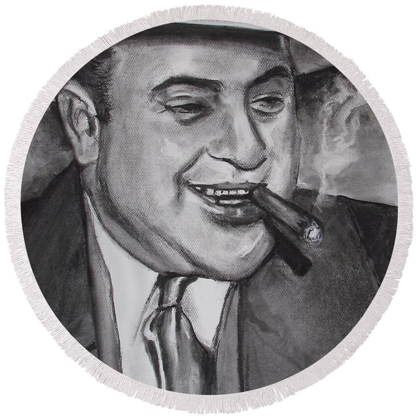 Al Capone Round Beach Towel featuring the painting Al Capone 0G Scarface by Eric Dee