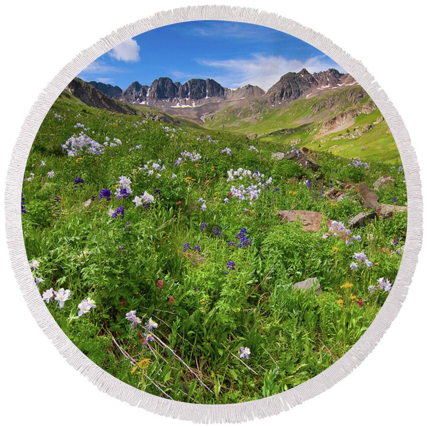 Colorado Round Beach Towel featuring the photograph American Basin Wildflowers by Steve Stuller