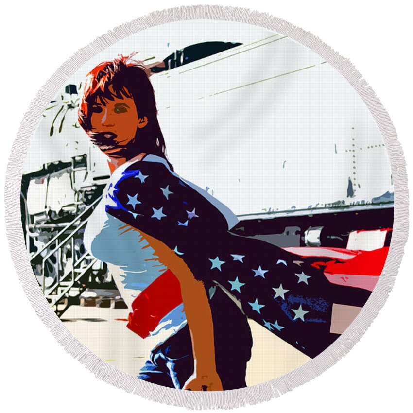 Beauty Round Beach Towel featuring the photograph American Girl by Charles Benavidez
