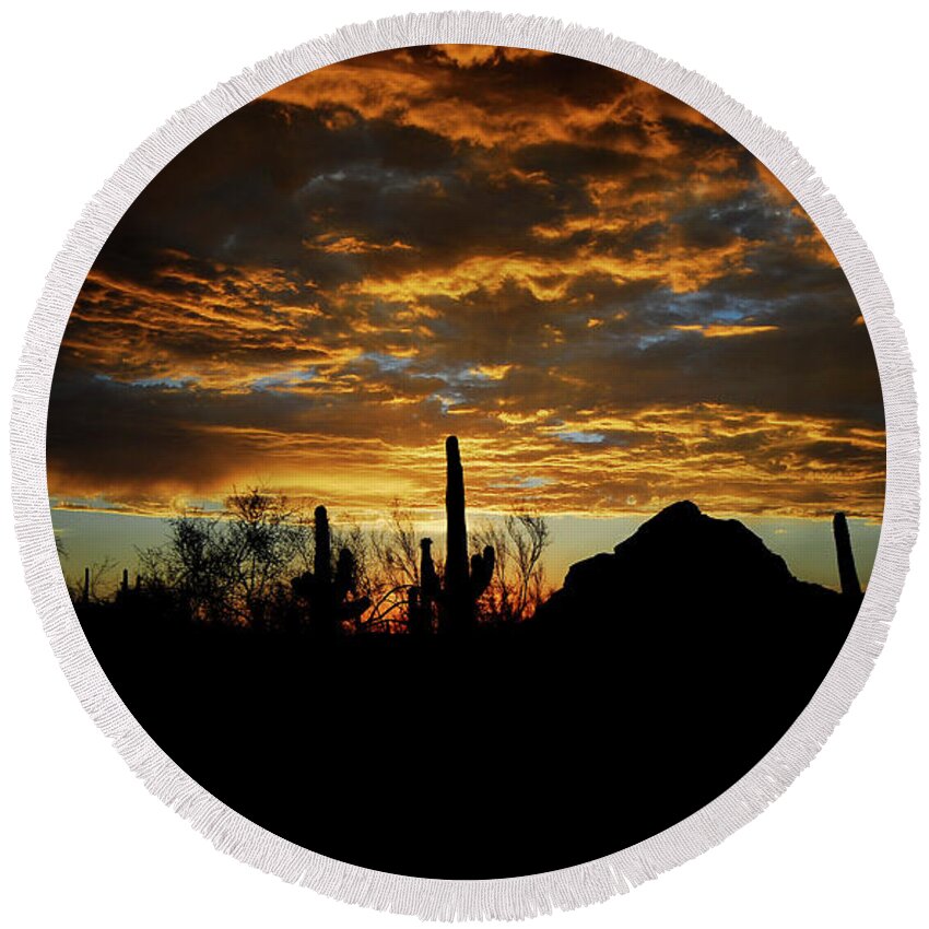 Arizona Round Beach Towel featuring the photograph An Arizona Desert Sunset by Saija Lehtonen