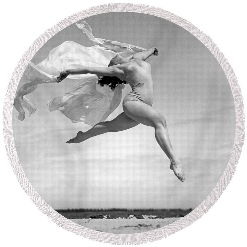 1930's Round Beach Towel featuring the photograph An Exuberant Dance To Spring by Underwood Archives