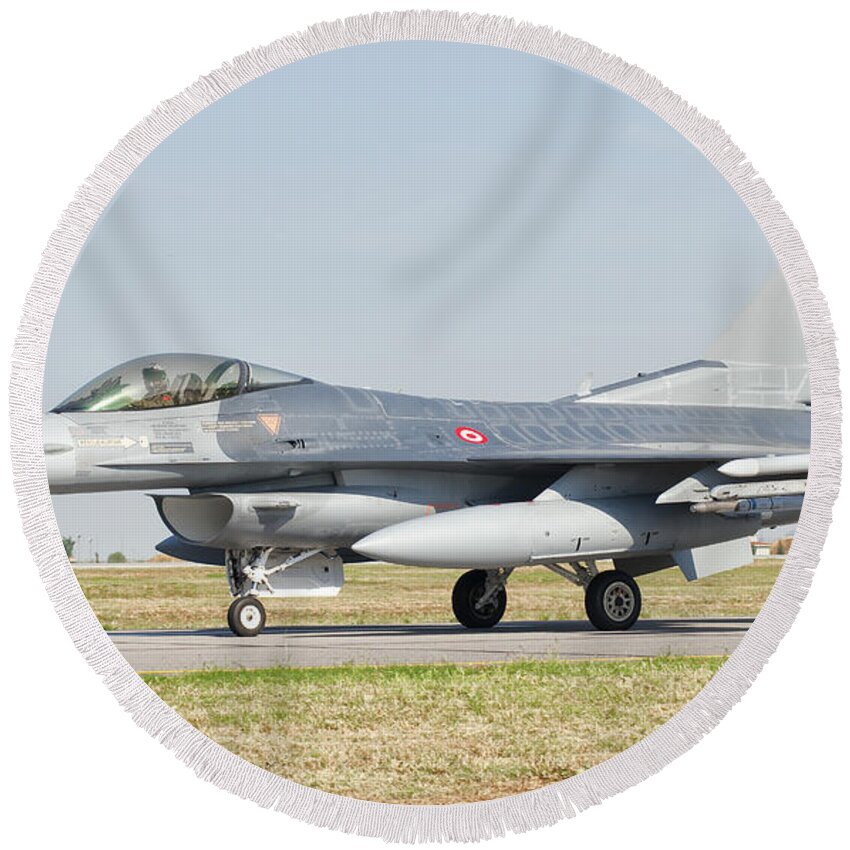 Transportation Round Beach Towel featuring the photograph An F-16c Block 50 Of The Turkish Air by Giovanni Colla