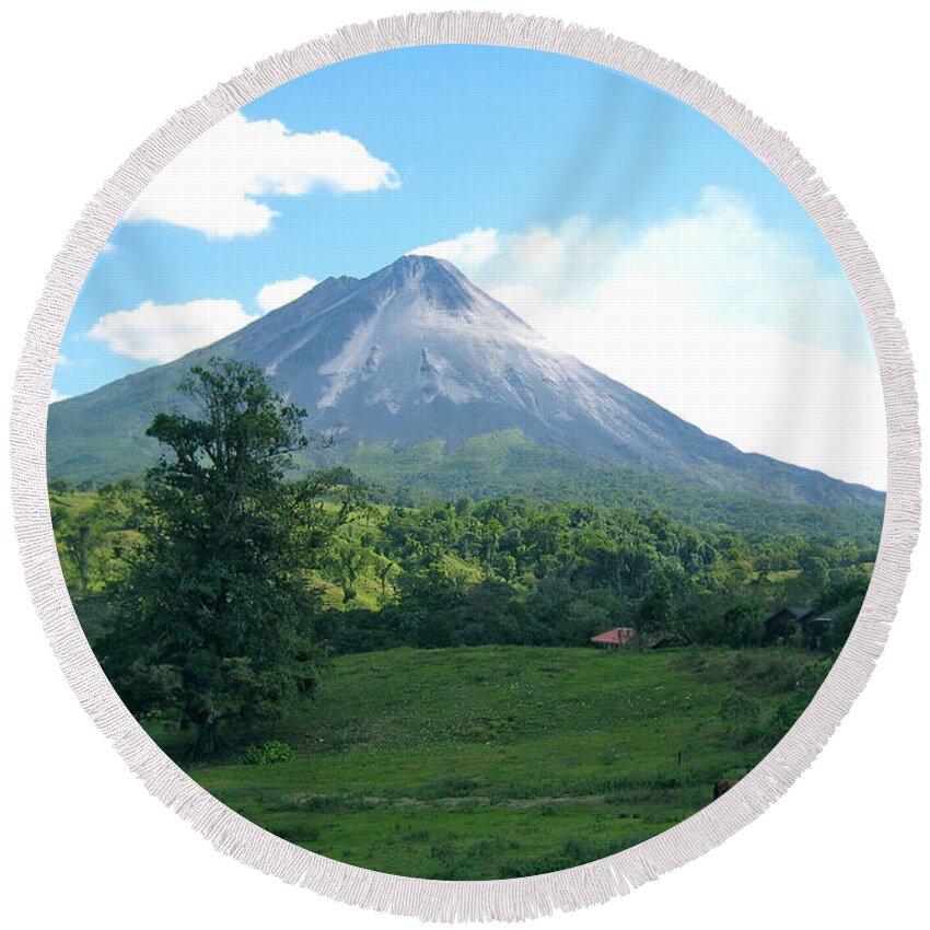Volcano Round Beach Towel featuring the photograph Arenal by Eric Tressler