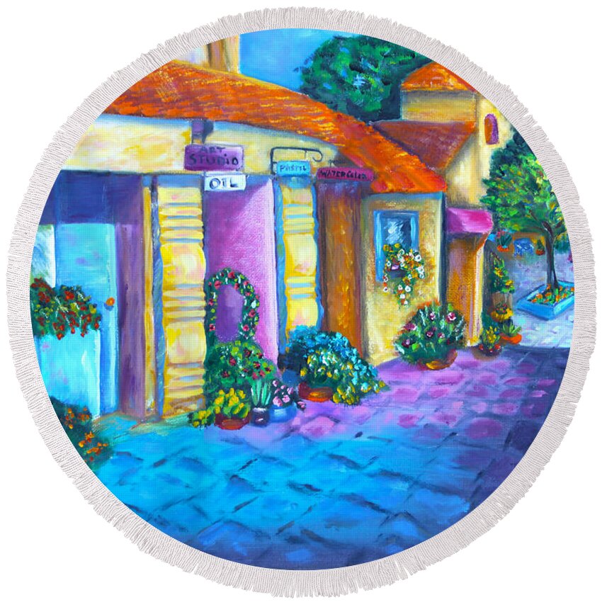 Artist Round Beach Towel featuring the painting Artist Village by Diana Haronis