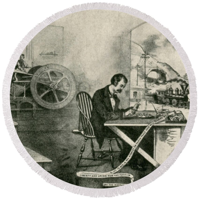 Illustration Round Beach Towel featuring the photograph Artwork Of Inventions by Science Source