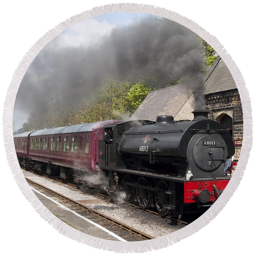 68013 Round Beach Towel featuring the photograph At the station by Steev Stamford