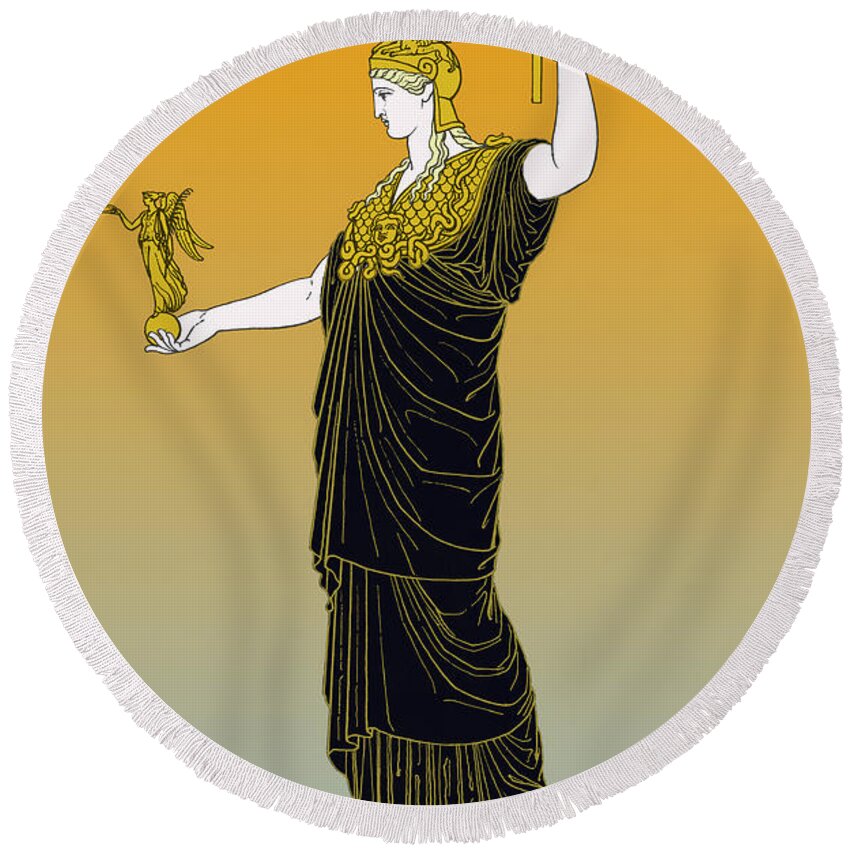 History Round Beach Towel featuring the photograph Athena, Greek Goddess by Photo Researchers
