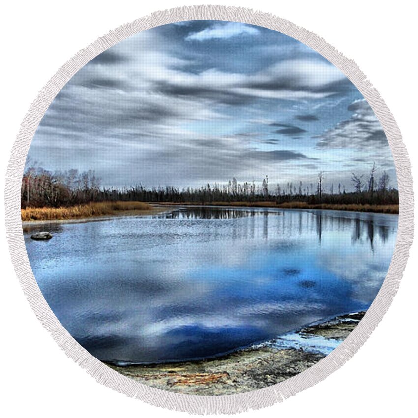 Water Round Beach Towel featuring the photograph Autumn Reflection by Blair Wainman