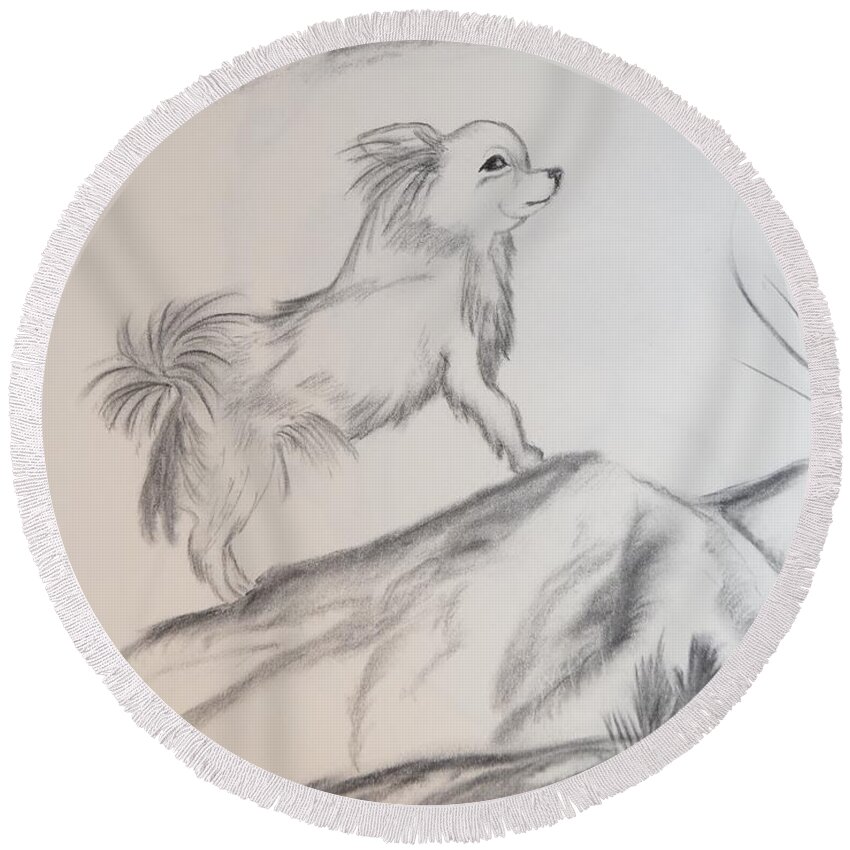Chihuahua Round Beach Towel featuring the drawing Aye Chihuahua by Maria Urso