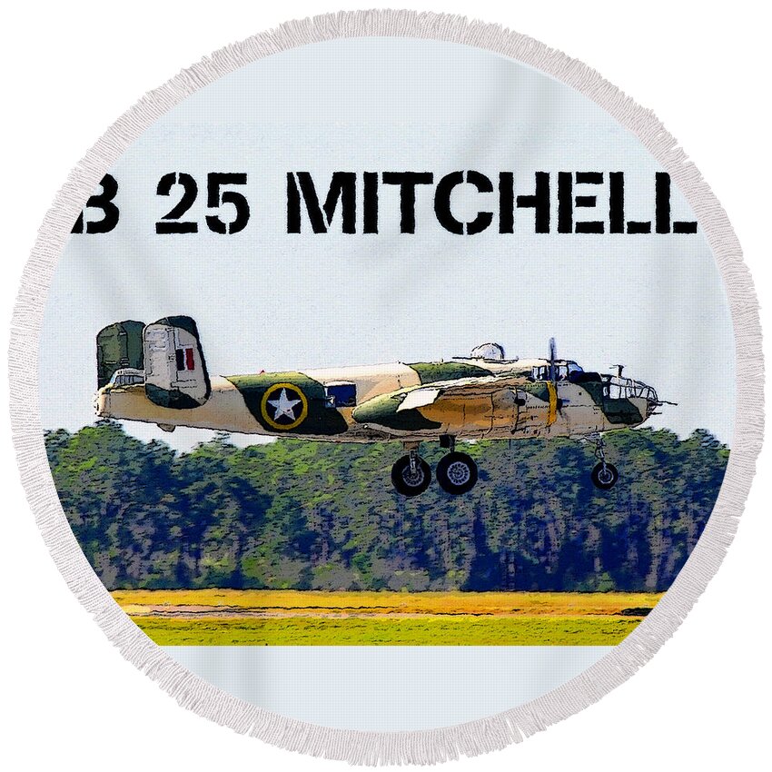 Art Round Beach Towel featuring the painting B 25 Mitchell Bomber by David Lee Thompson