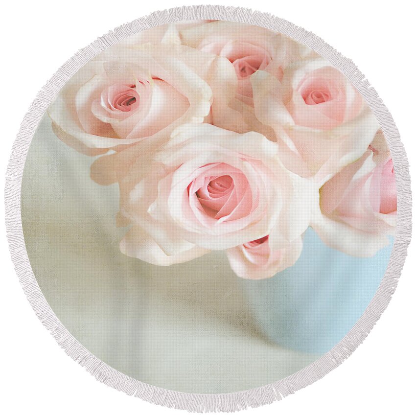 Roses Round Beach Towel featuring the photograph Baby Pink Roses by Lyn Randle