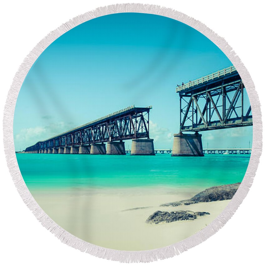 Atlantic Round Beach Towel featuring the photograph Bahia Hondas Railroad Bridge by Hannes Cmarits