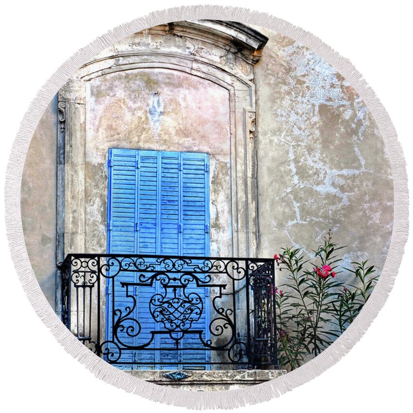 Balcony Round Beach Towel featuring the photograph Balcony Provence France by Dave Mills