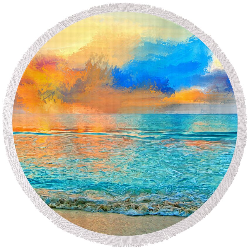 Bali Round Beach Towel featuring the painting Bali Sunset by Dominic Piperata