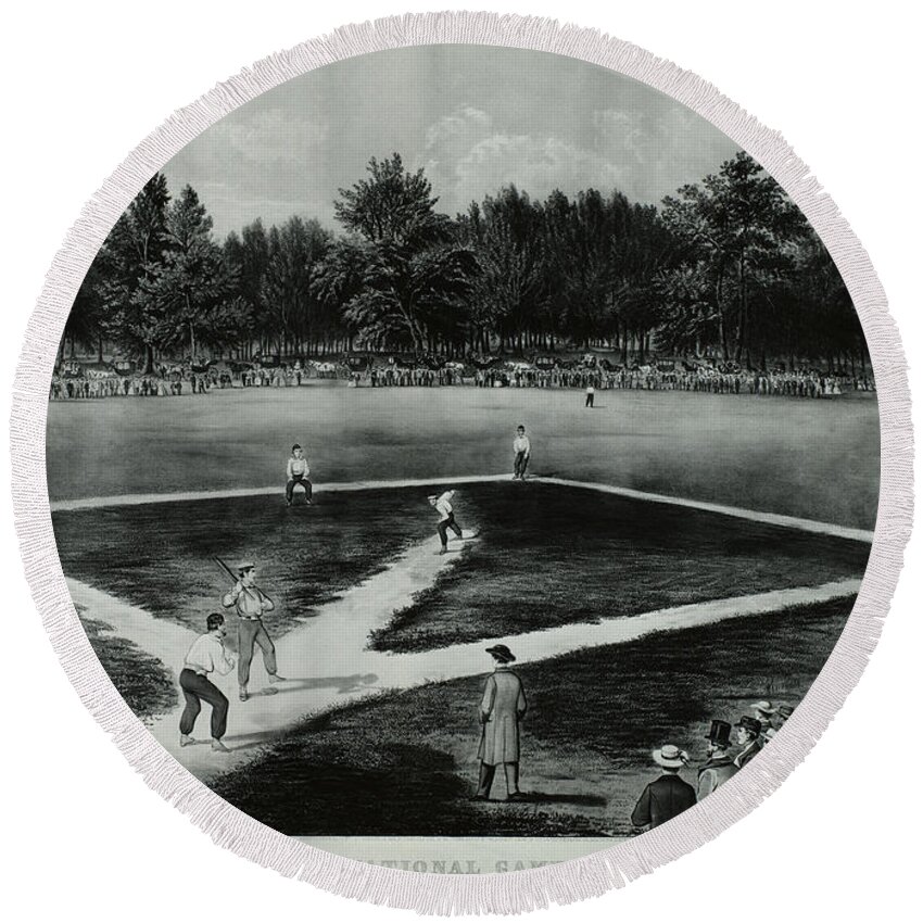 Baseball Round Beach Towel featuring the photograph Baseball In 1846 by Omikron