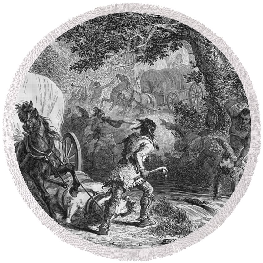 American Indian Round Beach Towel featuring the photograph Battle Of Bloody Brook 1675 by Photo Researchers