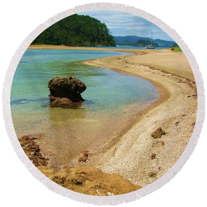 New Zealand Round Beach Towel featuring the photograph Bay of Islands by Michele Penner