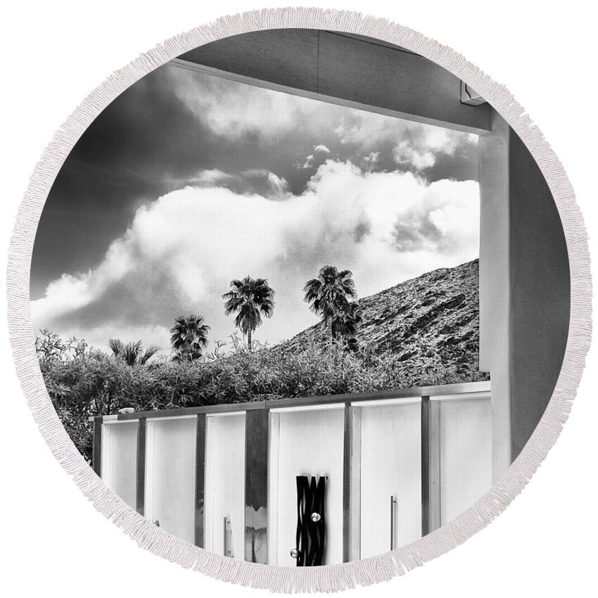Doors Round Beach Towel featuring the photograph TUXEDO TERRACE Palm Springs CA by William Dey