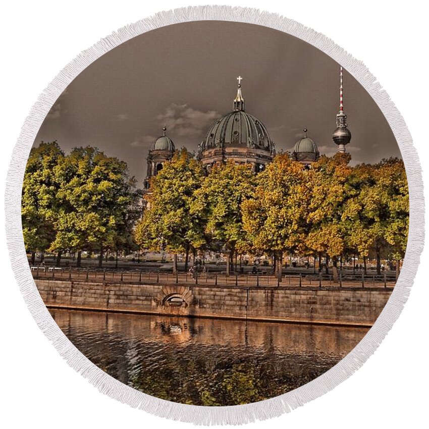 Europe Round Beach Towel featuring the photograph Berlin Cathedral ... by Juergen Weiss