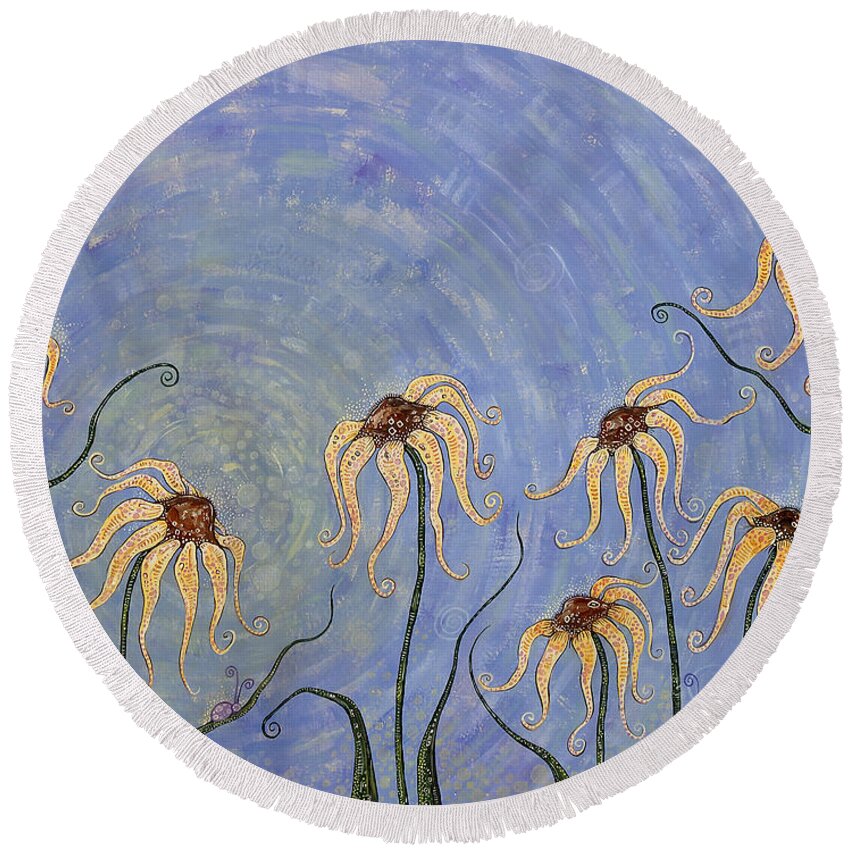 Floral Round Beach Towel featuring the painting Big Blue Sky by Tanielle Childers