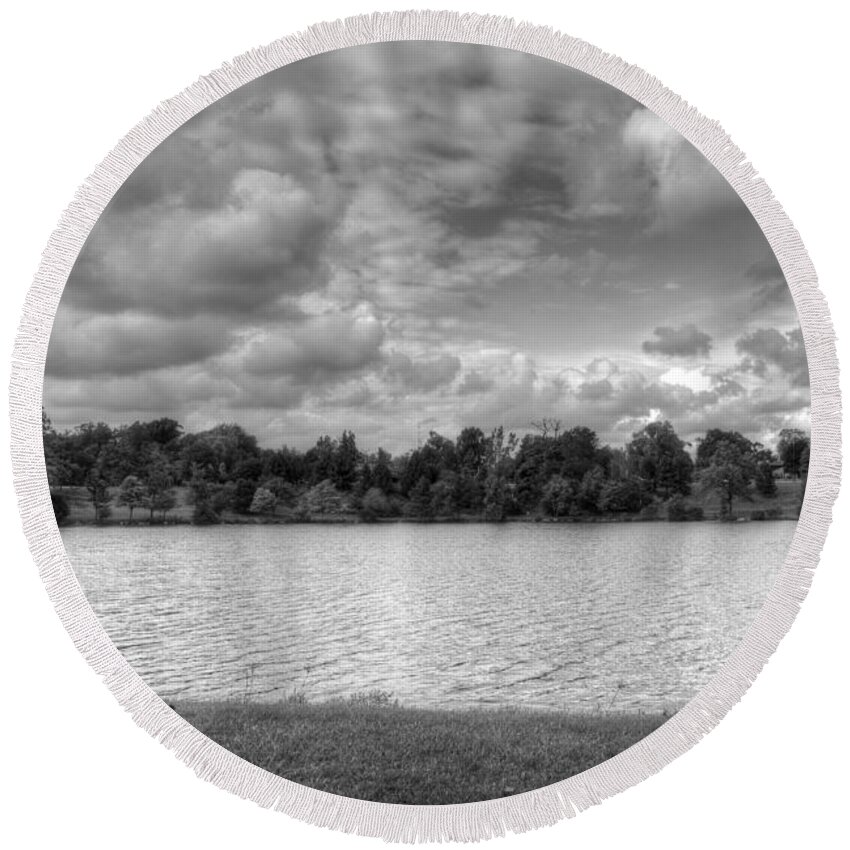  Round Beach Towel featuring the photograph Black and White Autumn Day by Michael Frank Jr