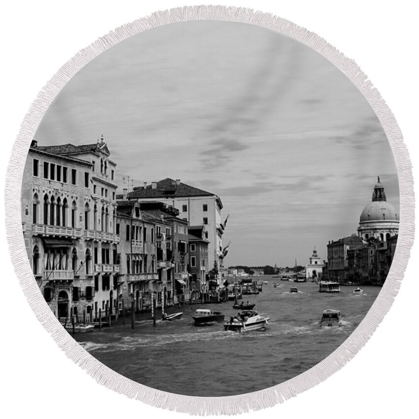 Venice Round Beach Towel featuring the photograph Black and White Venice 3 by Andrew Fare