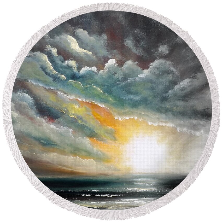Sunset Round Beach Towel featuring the painting Blown Away - Square Painting by Gina De Gorna