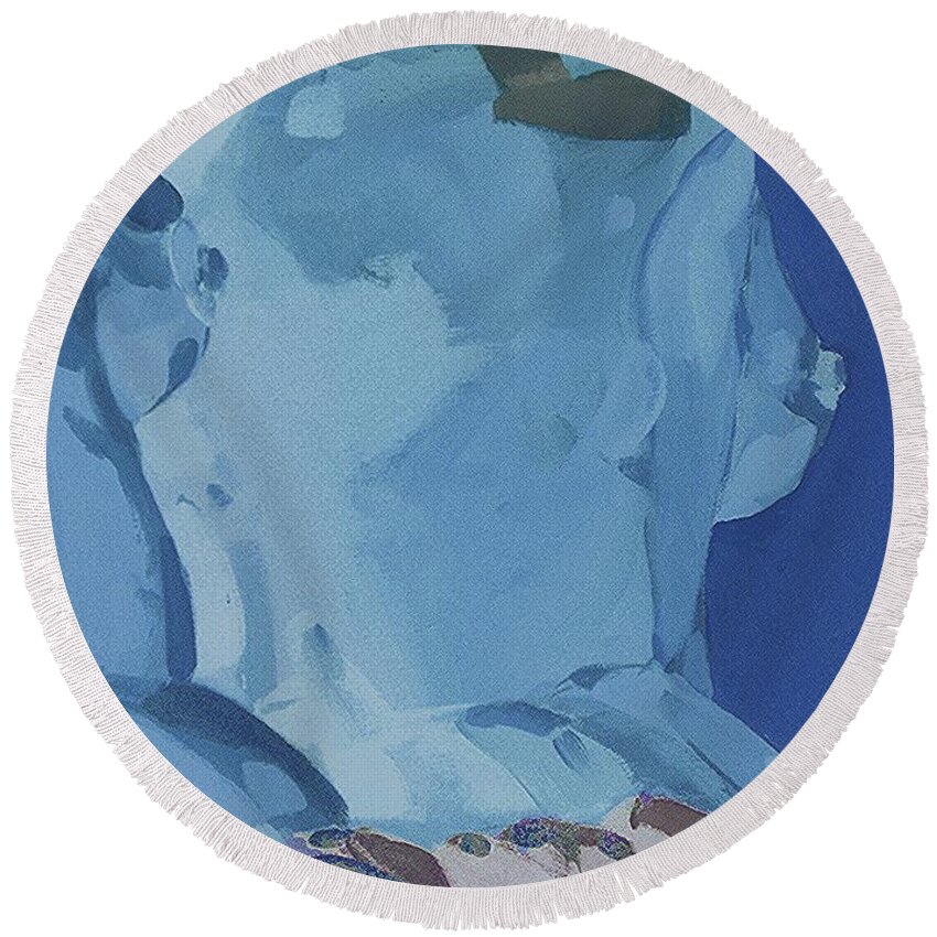 Female Torso In Blue Round Beach Towel featuring the painting Blue by Andrew Drozdowicz