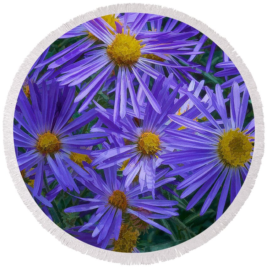  Blue Round Beach Towel featuring the digital art Blue Asters by Charles Muhle