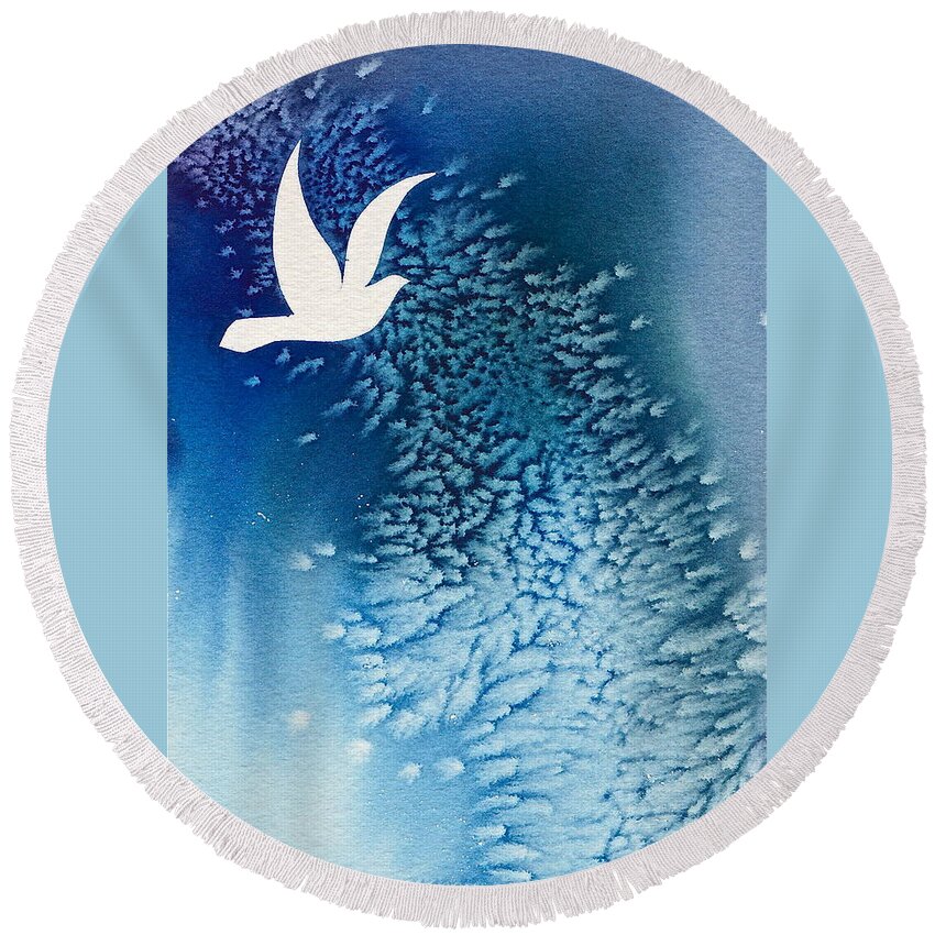 Dove Round Beach Towel featuring the painting Blue Dove by Frank SantAgata