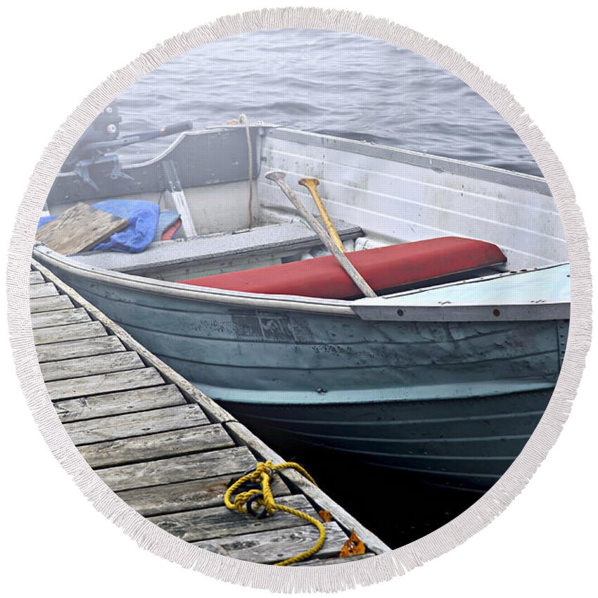 Boat Round Beach Towel featuring the photograph Boat in fog 2 by Elena Elisseeva