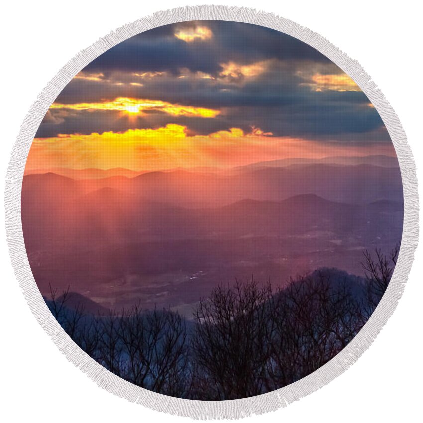 Appalachia Round Beach Towel featuring the photograph Brasstown Sunset by Debra and Dave Vanderlaan