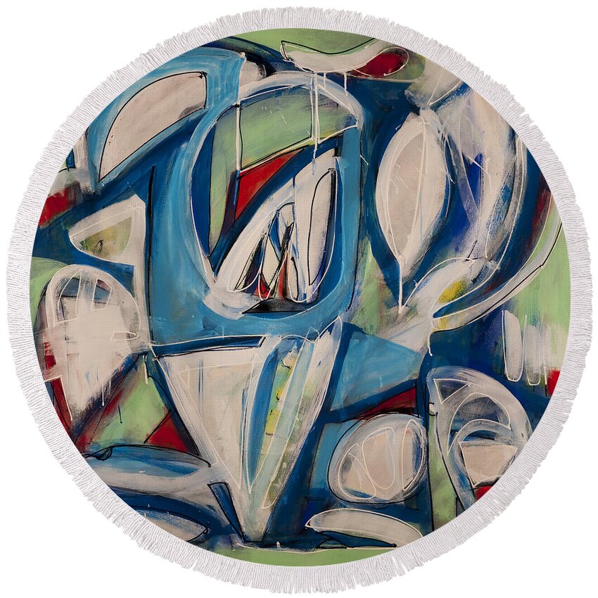 Abstract Round Beach Towel featuring the painting Breath of Light by Lynne Taetzsch