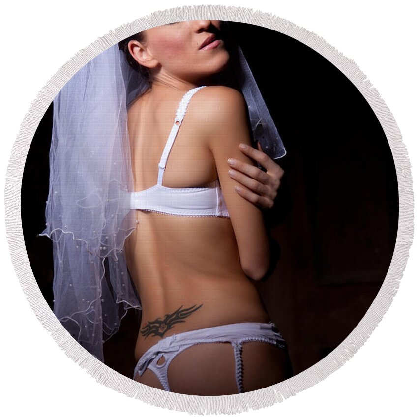 White Round Beach Towel featuring the photograph Bride by Ralf Kaiser