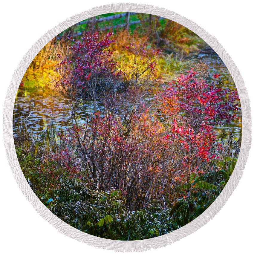 Landscape Round Beach Towel featuring the photograph Bright Autumn Light by Byron Varvarigos