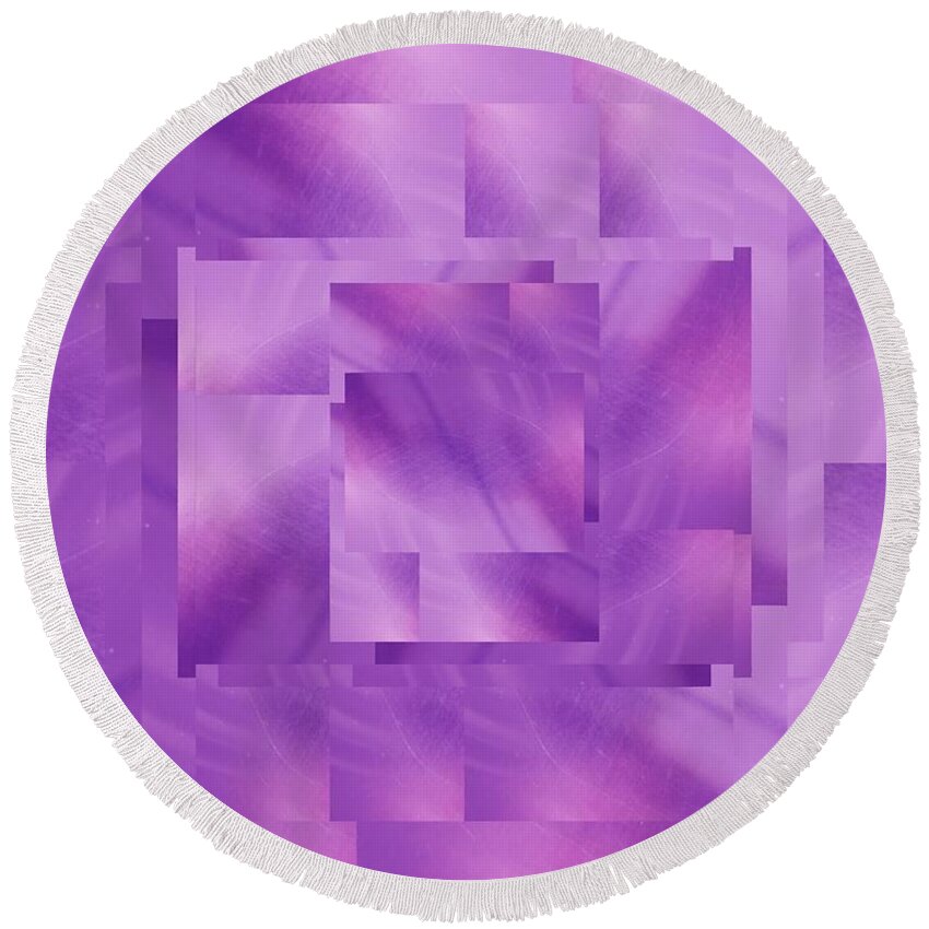 Abstract Round Beach Towel featuring the digital art Brushed Purple Violet 10 by Tim Allen