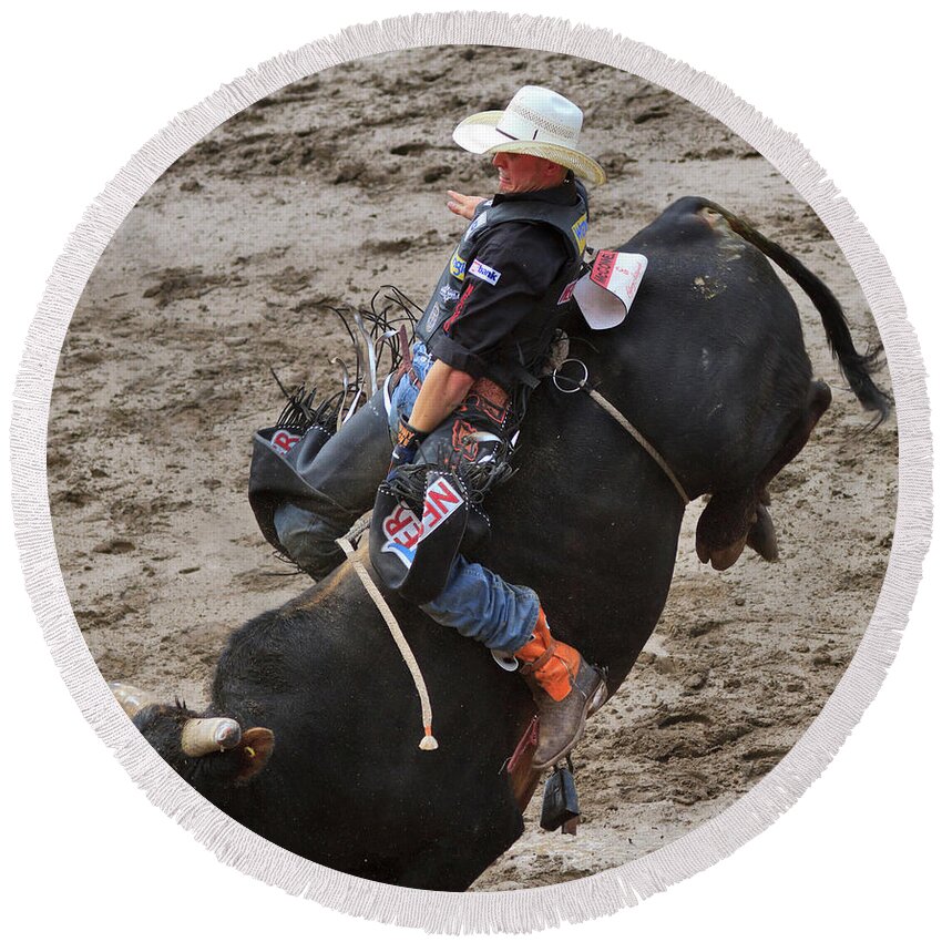 Tough Round Beach Towel featuring the photograph Bull Riding by Louise Heusinkveld