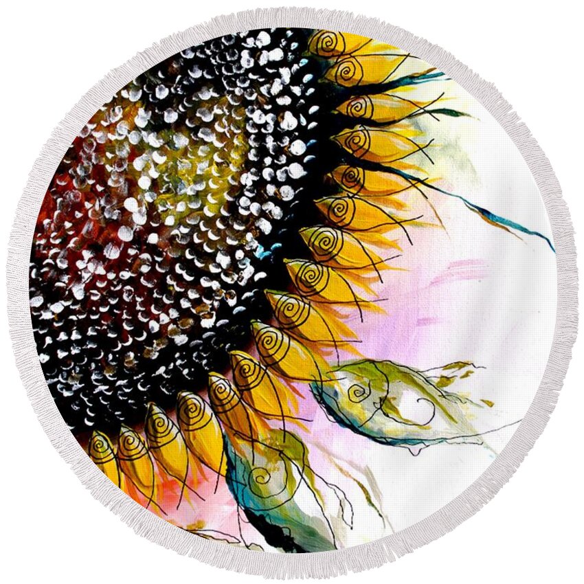 Sunflower Round Beach Towel featuring the painting California Sunflower by J Vincent Scarpace