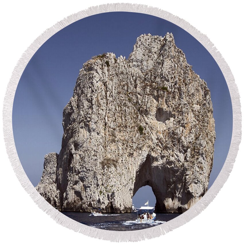 Small Motorboats Round Beach Towel featuring the photograph Capri Arch by Sally Weigand