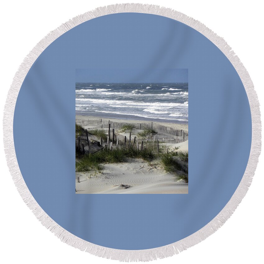 North Carolina Round Beach Towel featuring the photograph Carolina Action by Kim Galluzzo