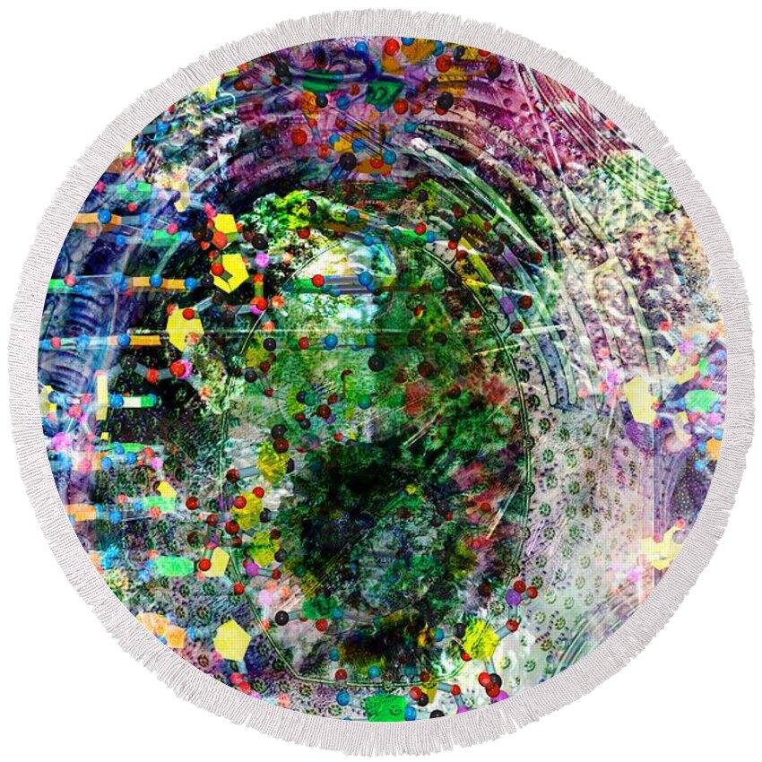 Abstract Round Beach Towel featuring the digital art Cell Dreaming 3 by Russell Kightley