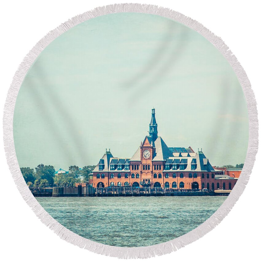 Nyc Round Beach Towel featuring the photograph Central Railroad Terminal of New Jersey by Hannes Cmarits