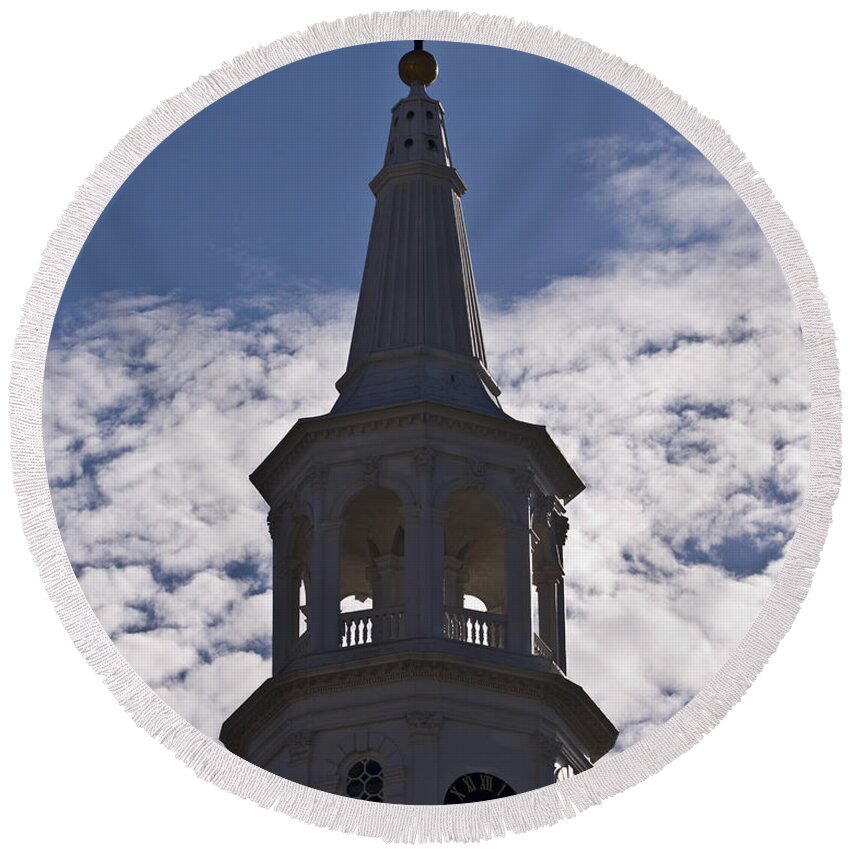 Clock Tower Round Beach Towel featuring the photograph Charleston Clock by Al Powell Photography USA