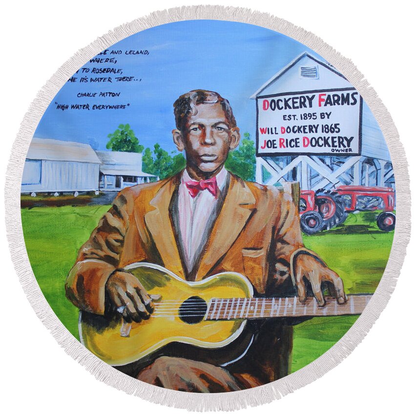Charlie Patton Round Beach Towel featuring the painting Charlie Patton by Karl Wagner