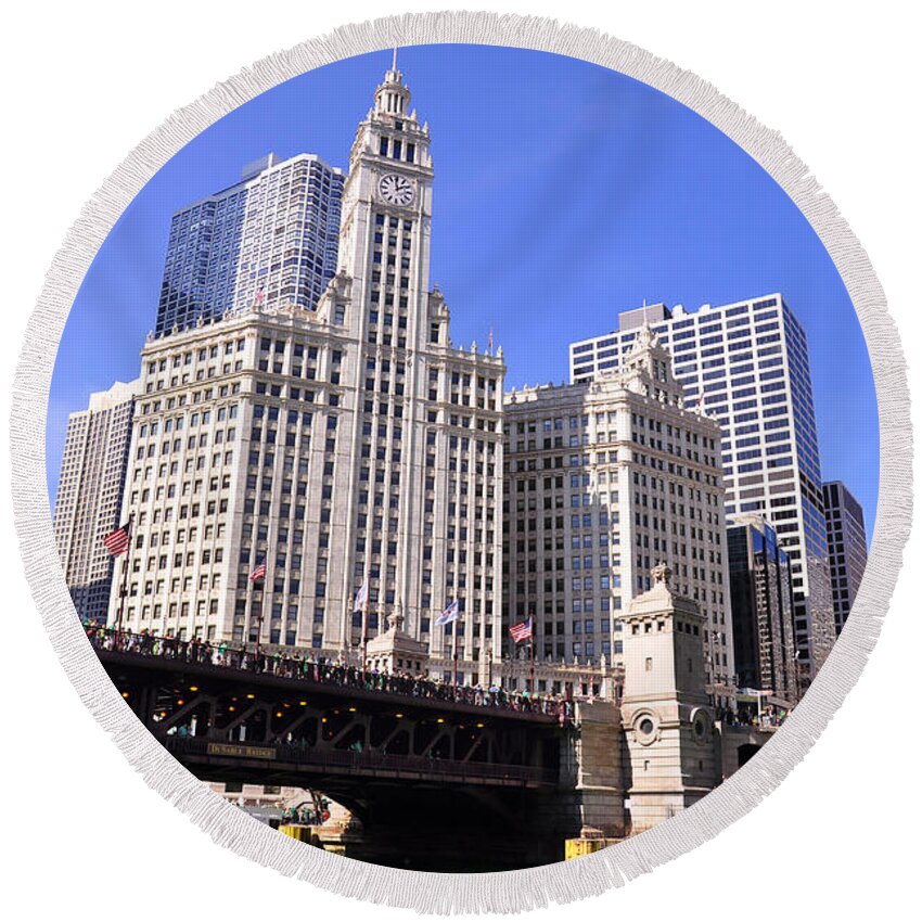 Wrigley Tower Chicago Round Beach Towel featuring the photograph Chicago Wrigley Building by Dejan Jovanovic
