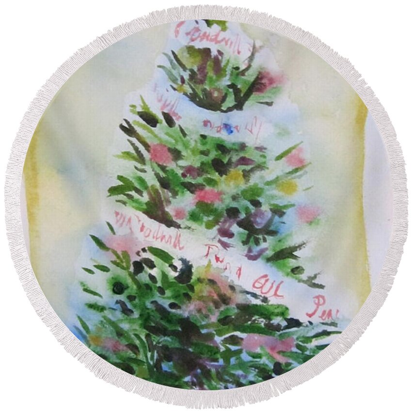 Tree Round Beach Towel featuring the painting Christmas tree by Tilly Strauss