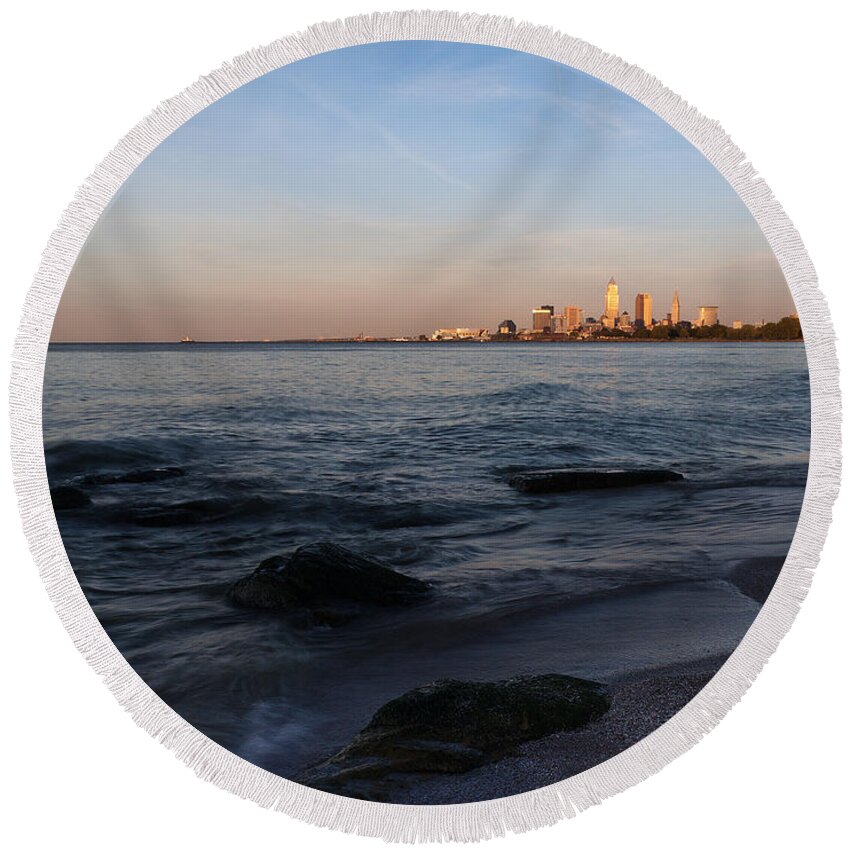 Cleveland Round Beach Towel featuring the photograph Cleveland From The Shadows by Dale Kincaid